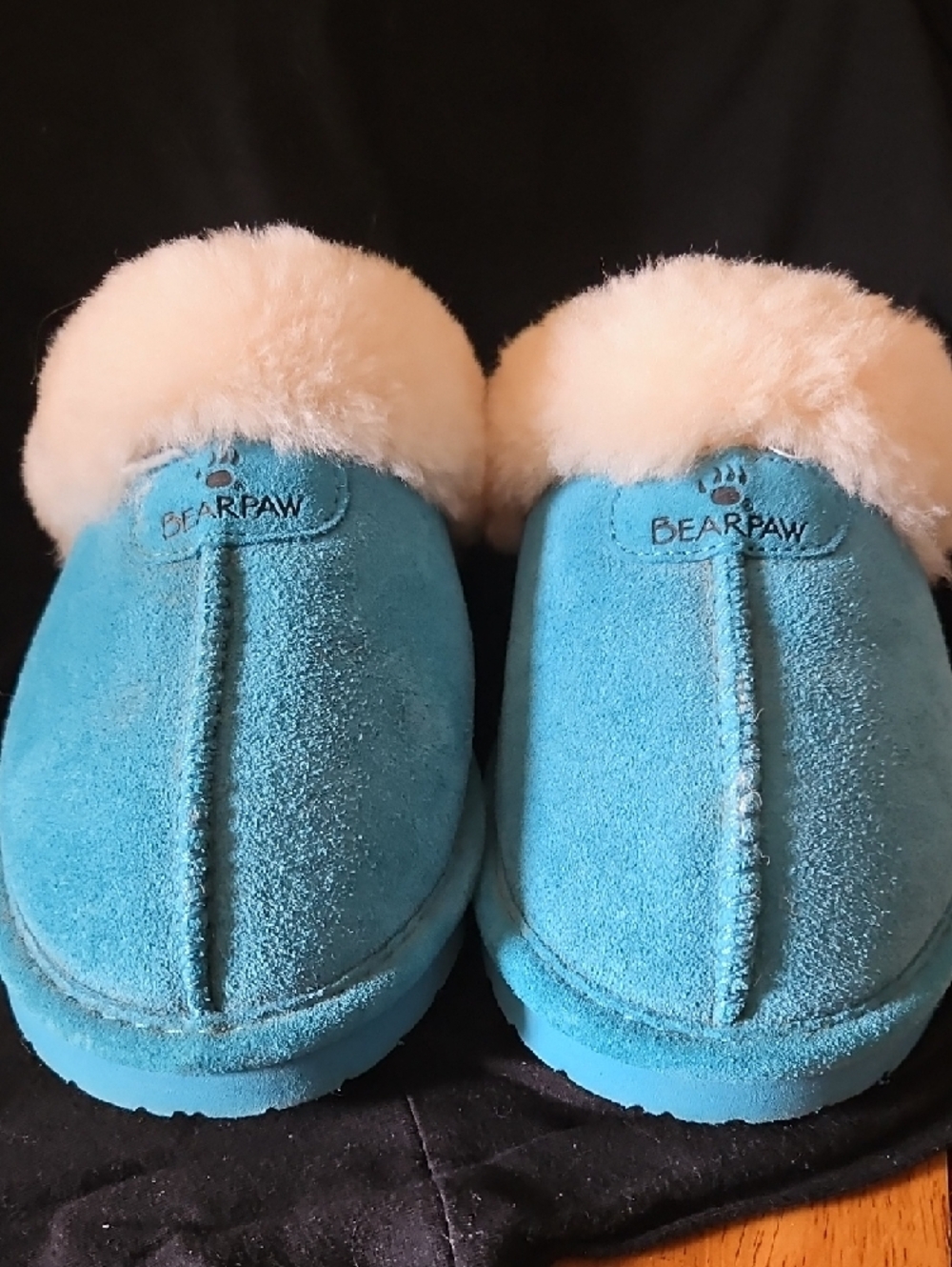 BearPaw Teal Suede Shearling Mule Slippers - Picture 2 of 7